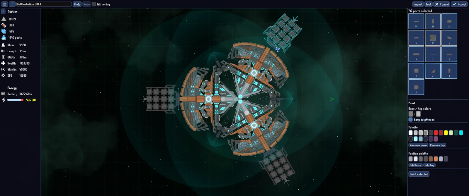 A large modular station being edited in an official eXoSpace screenshot